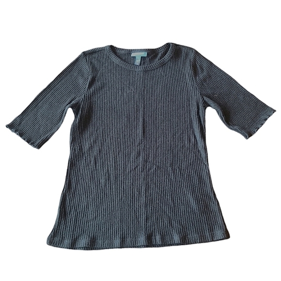 Modcloth black metallic half sleeve crewneck ribbed top size L NWT - Picture 2 of 13